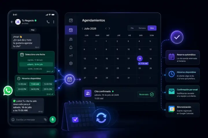Agendamiento de citas por WhatsApp con calendario en el panel de Naga